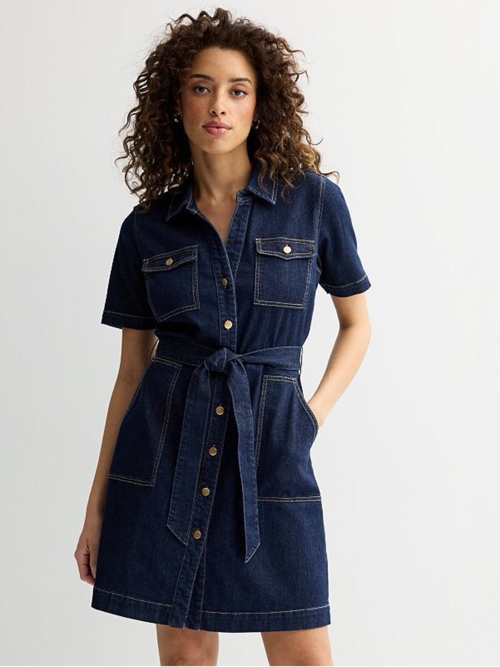 Draper James XXL Dark Wash Denim Utility Shirt Dress Belted